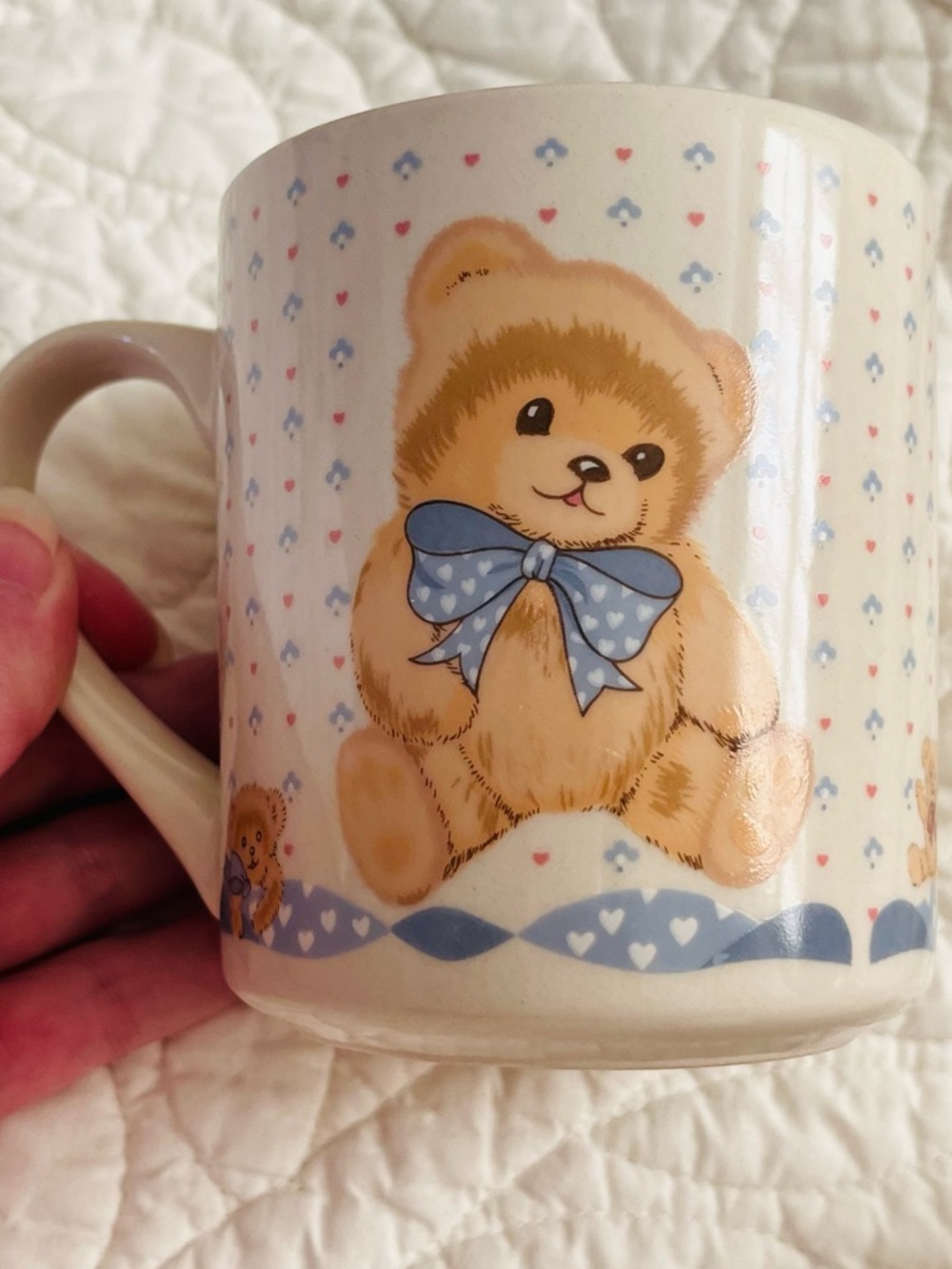 Theodore Bear by TIENSHAN Cute Teddy Ceramic Mugs with Blue Bow (Set of 2) EUC - Picture 2 of 10